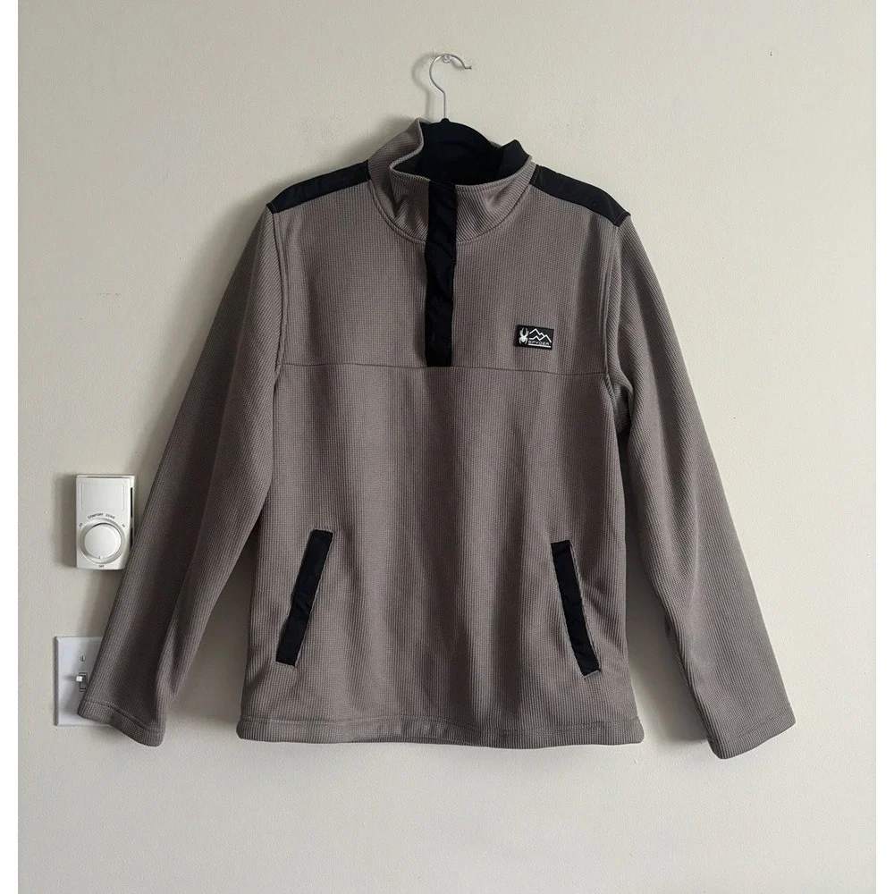 Spyder Mens Medium 1/4 T Snap Pullover‎ Jacket Taupe Black Winter Outdoor Ski